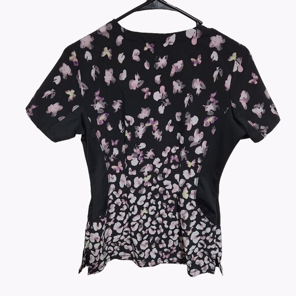 Healing Hands Premiere Scrub Top Womens Size XS Black Butterflies Uniform - Picture 2 of 4